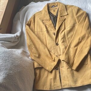 Tommy Hilfiger Men’s Mustard Yellow Leather Trench Coat